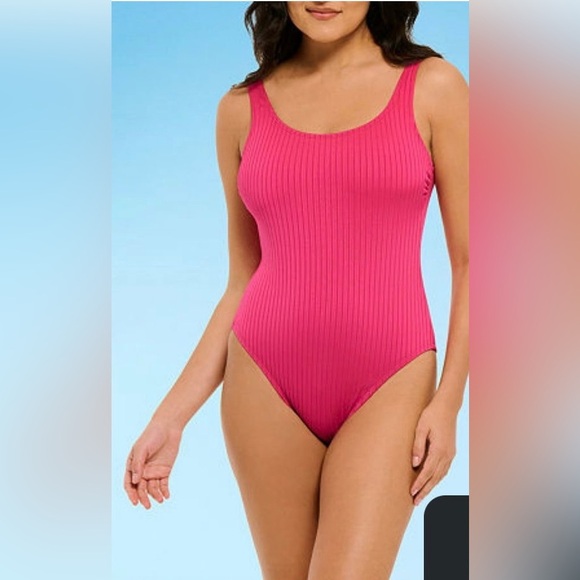 Decree Women's Ribbed cheeky One Piece Swimsuit Pink Size L - Picture 1 of 11